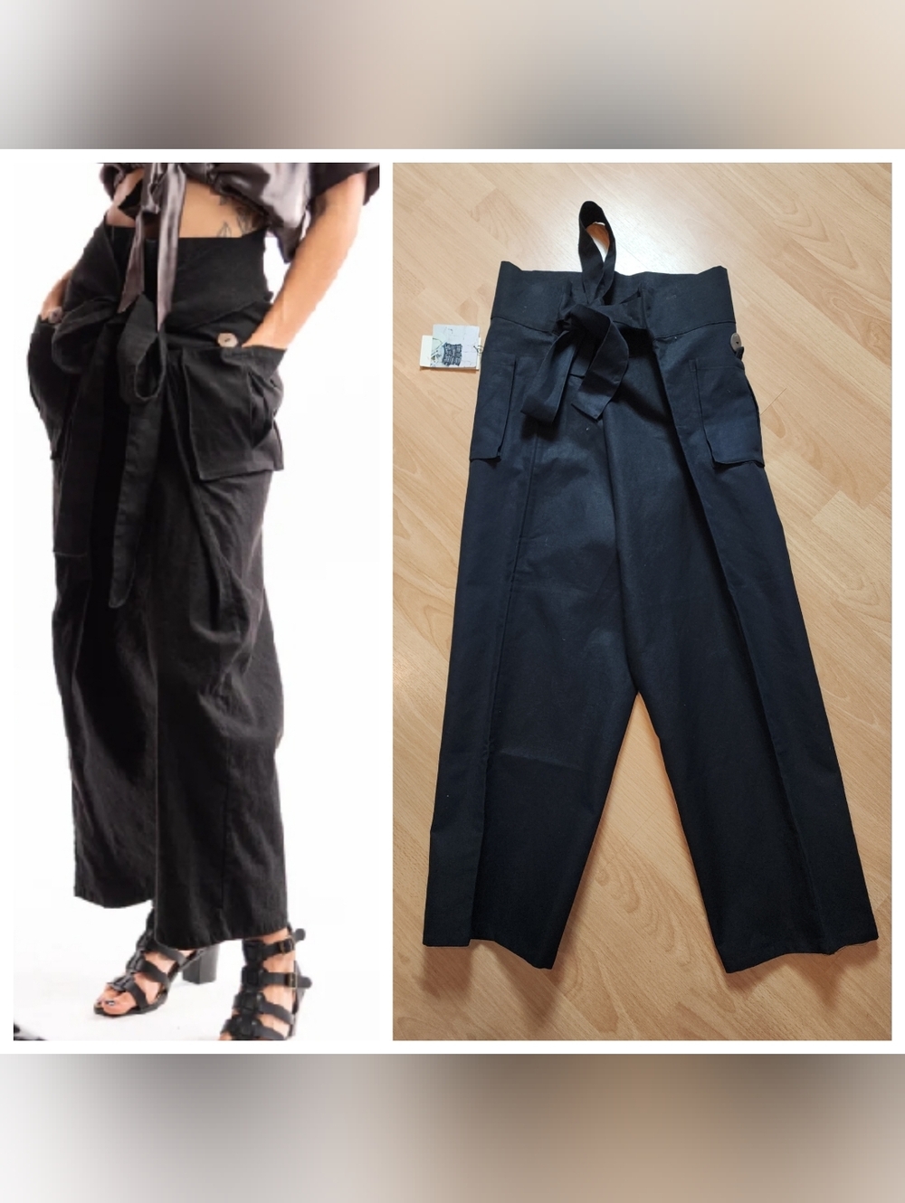 NWT Undercover Hippie Original Wrap Pant Black Linen OSFS Size XS/S 0-2